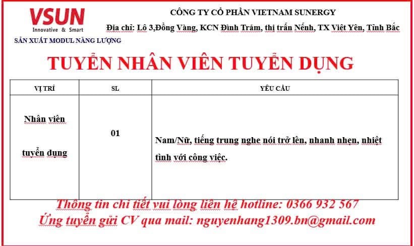 công ty cổ phần vietnam sunergy
công ty có vốn trung quốc.
chuyên sản xuất modul năng lượng image