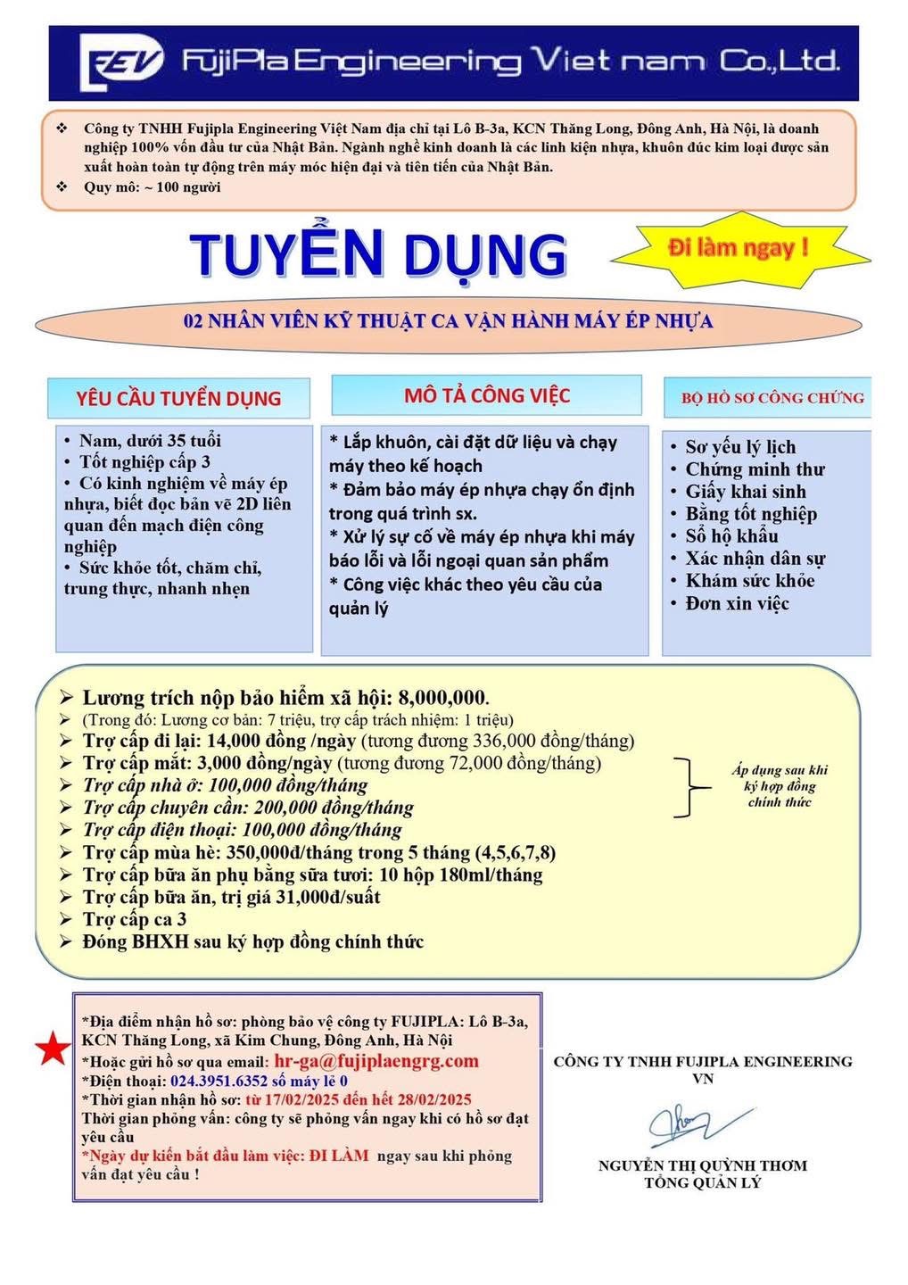 công ty TNHH fujipla engineering việt nam hình ảnh tuyển dụng