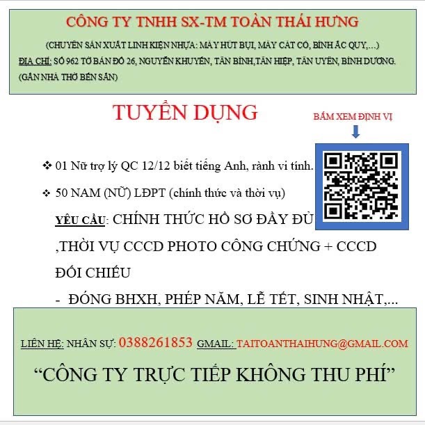 công ty TNHH sx-tm toàn thái hưng hình ảnh tuyển dụng