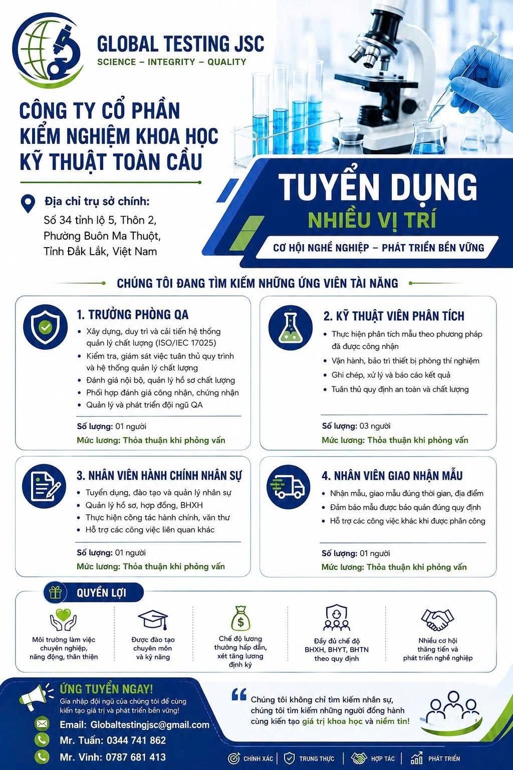 công ty cổ phẩn kiểm nghiệm khoa học kỹ thuật toàn cầu hình ảnh tuyển dụng