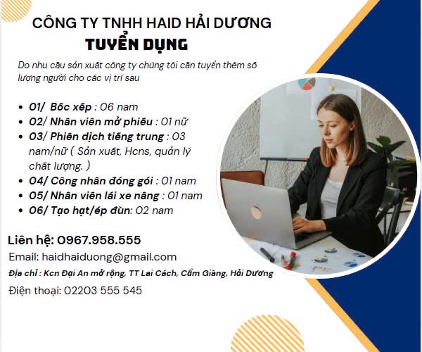 công ty TNHH haid hải dương
công ty có 100% vốn nước ngoài.
chuyên sản xuất thức ăn chăn nuôi image