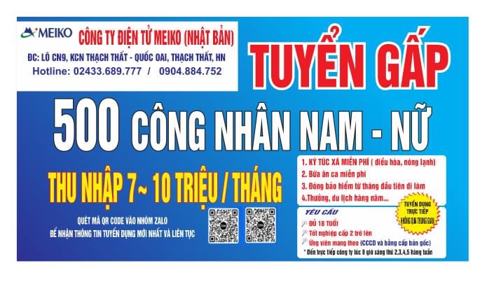 công ty điện tử meiko
công ty có 100% vốn nhật bản
chuyên sản xuất linh kiện điện tử image