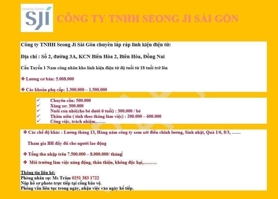 công ty TNHH seong ji sài gòn
công ty có 100% vốn hàn quốc.
chuyên sản xuất linh kiện điện tử image