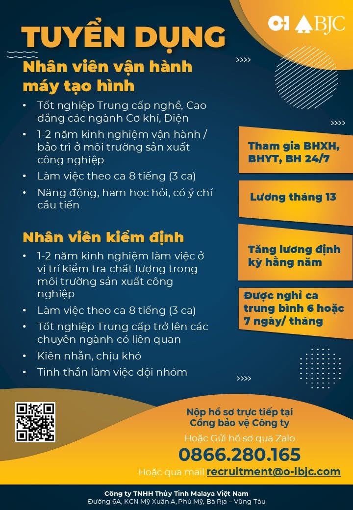 chi nhánh bà rịa vũng tàu.
Công ty TNHH thuỷ tinh malaya việt nam
công ty có 100%  vốn nước ngoài
Chuyên sản xuất các sản phẩm từ thuỷ tinh image