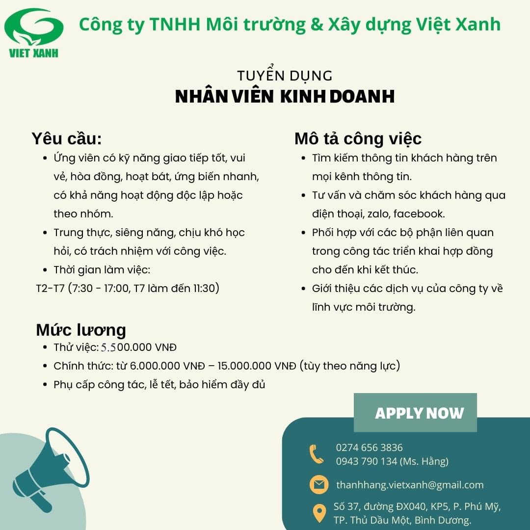 công ty TNHH môi trường và xây dựng việt xanh hình ảnh tuyển dụng