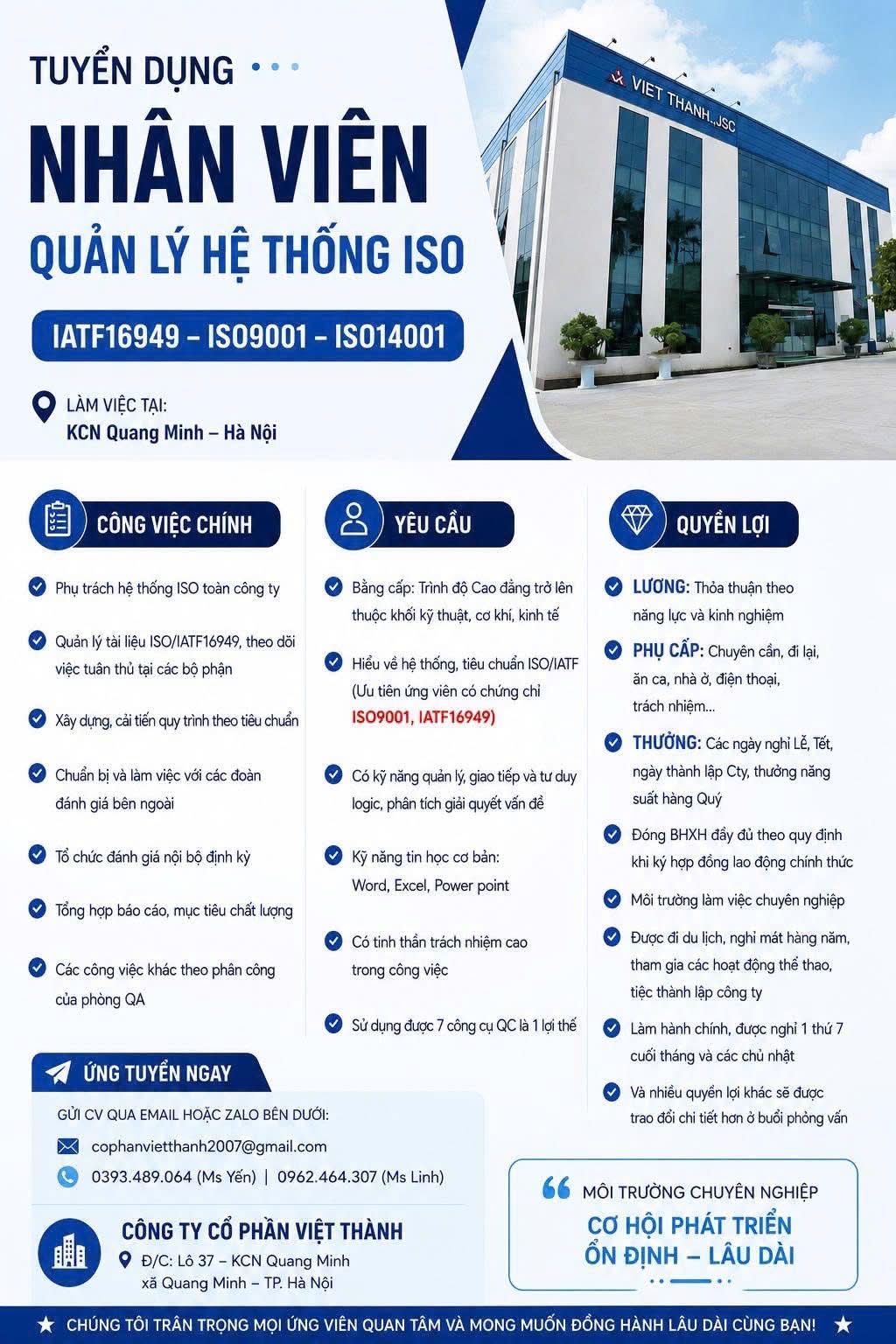công ty cổ phần việt thành hình ảnh tuyển dụng