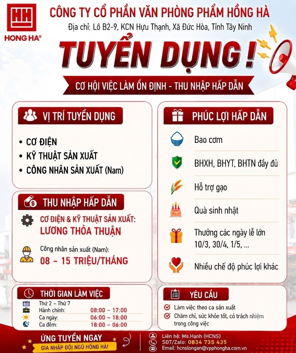 công ty cổ phần văn phòng phẩm hồng hà hình ảnh tuyển dụng