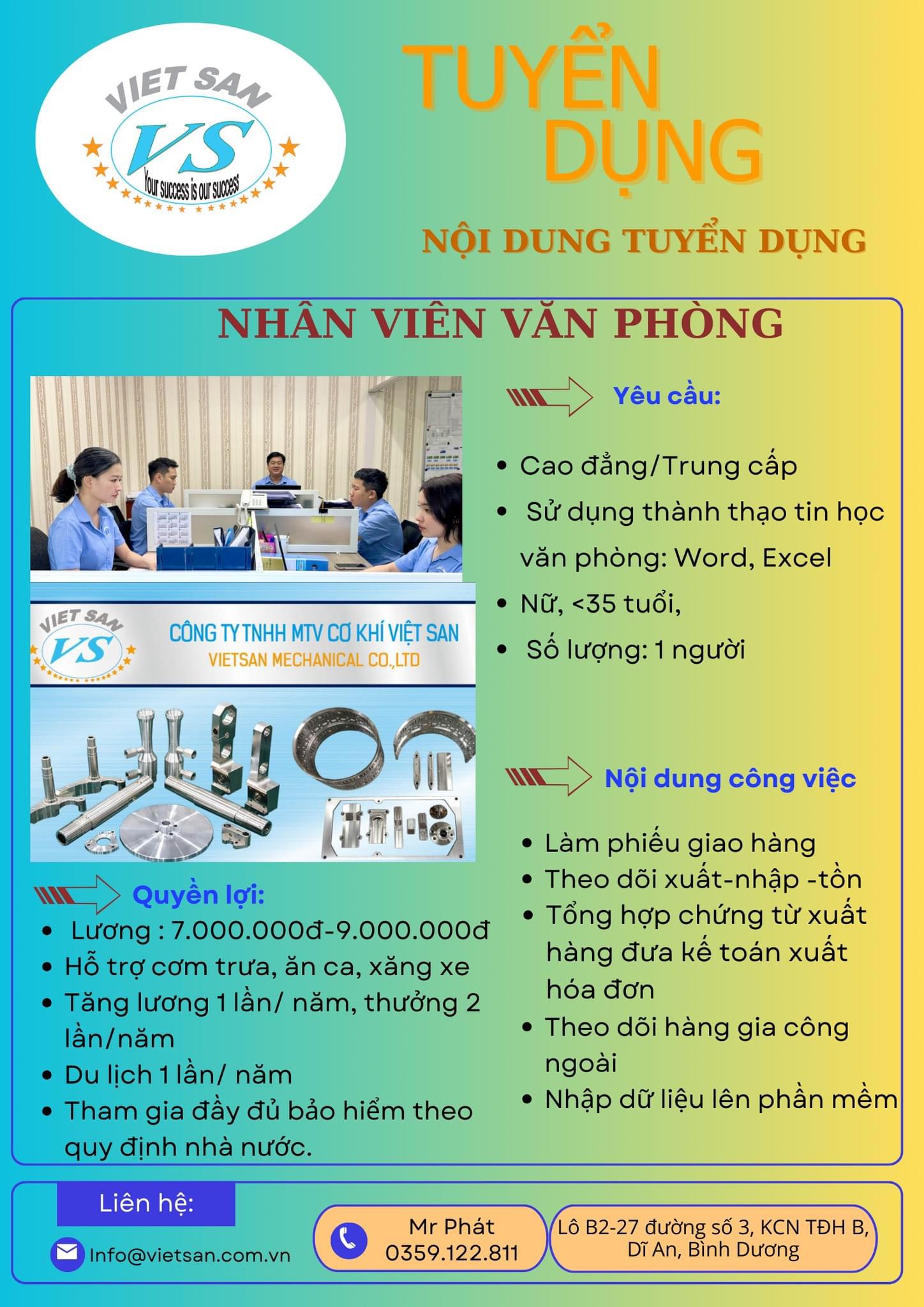 công ty TNHH MTV cơ khí việt san hình ảnh tuyển dụng