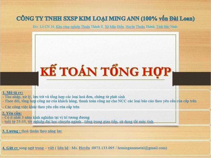 công ty TNHH sxsp kim loại minh ann .
công ty có 100% vốn đài loan.
công ty chuyên sản xuất thiết bị phòng tắm, giá treo quạt, khuôn mẫu image