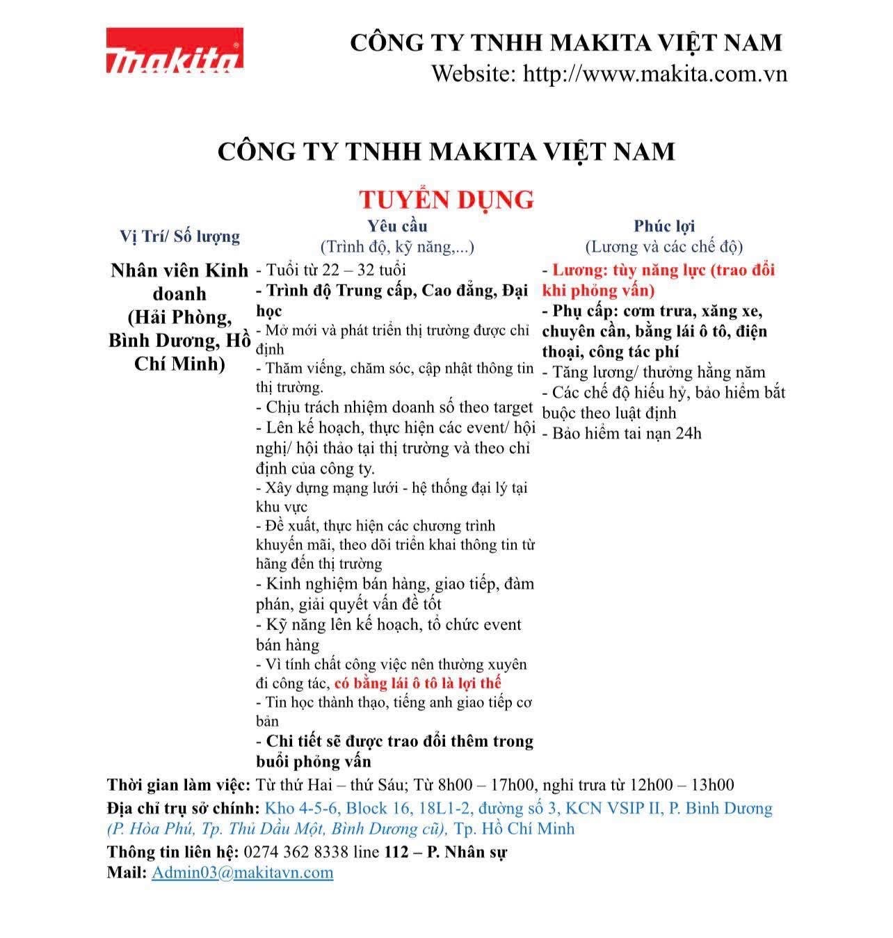 công ty TNHH makita việt nam
công ty có 100% vốn nhật bản
chuyên sản xuất máy công cụ image