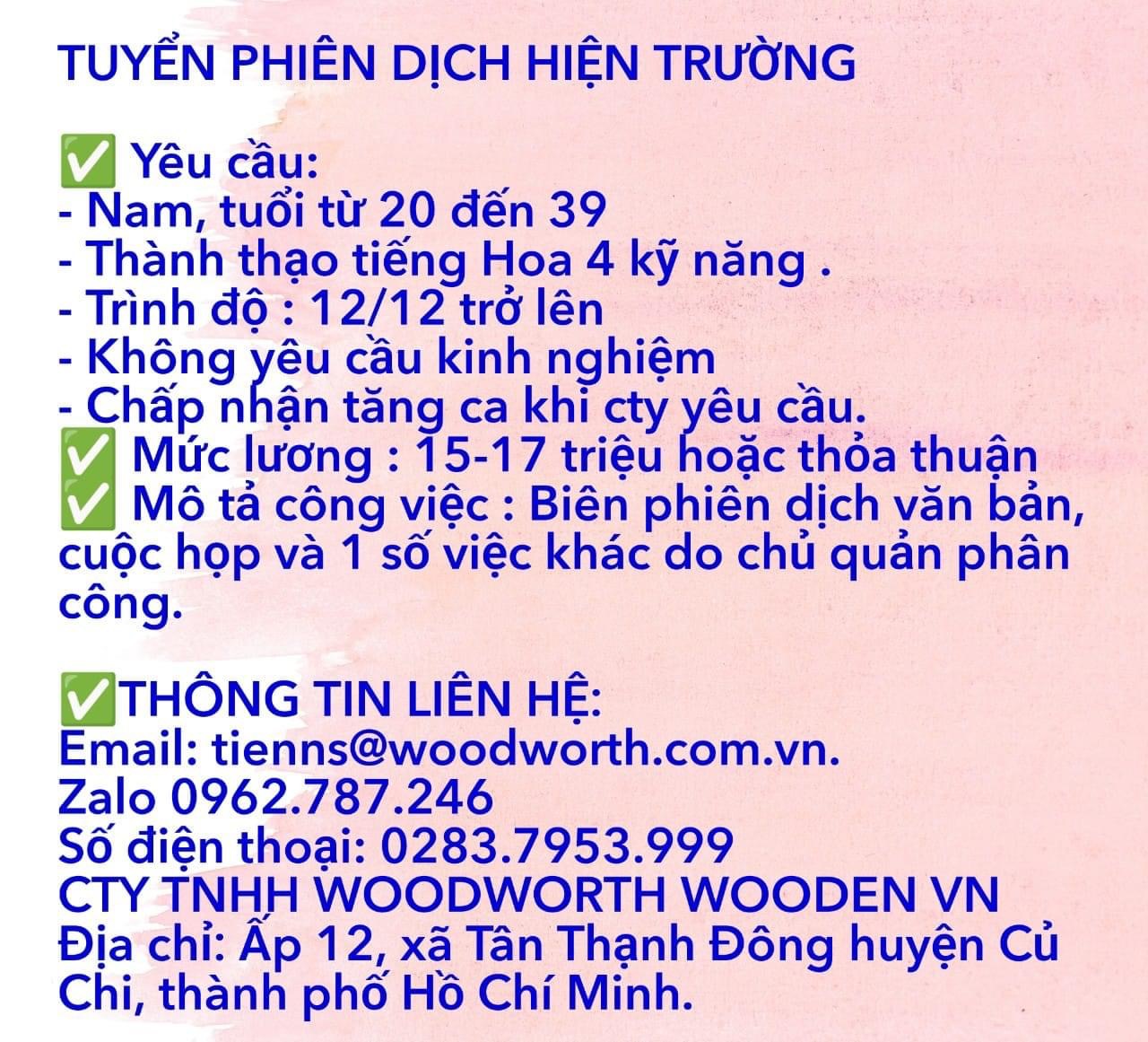 công ty TNHH woodworth wooden việt nam hình ảnh tuyển dụng