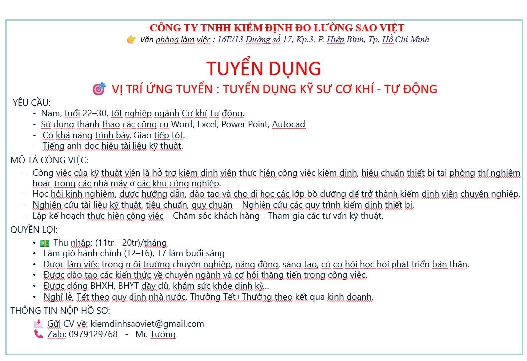 công ty TNHH kiểm định đo lường sao việt
công ty chuyên kiểm định các loại máy móc có yêu cầu nghiêm ngặt về an toàn lao động image