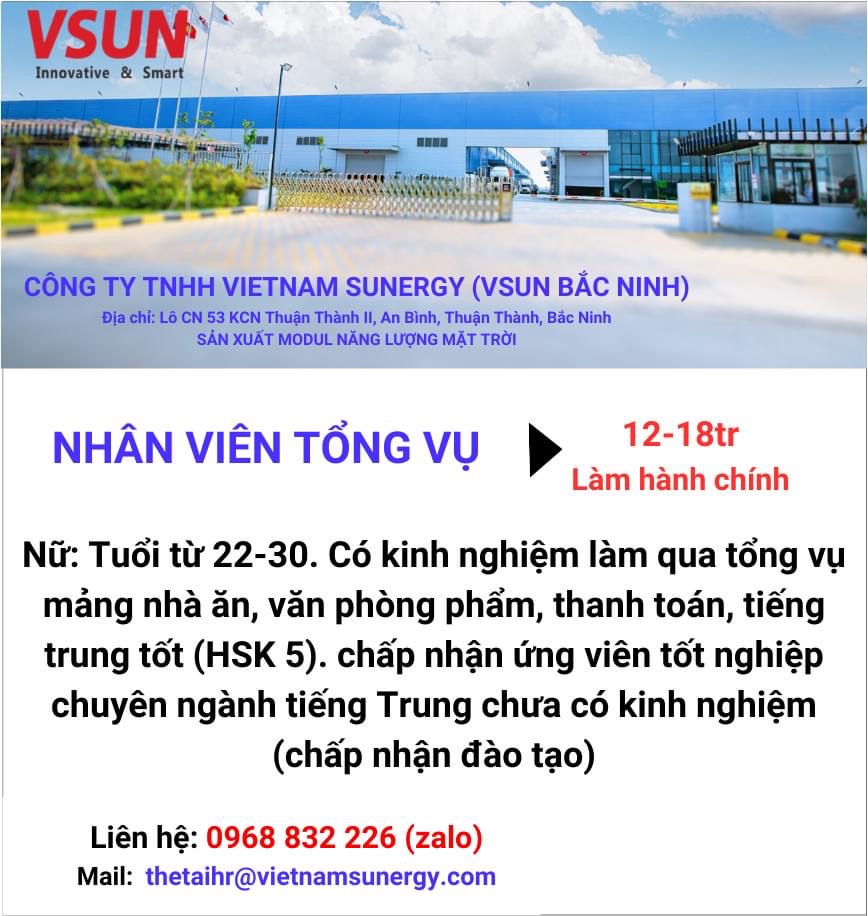 công ty TNHH vietnam sunergy 
công ty có 100% vốn trung quốc.
chuyên sản xuất thiết bị năng lượng mặt trời image