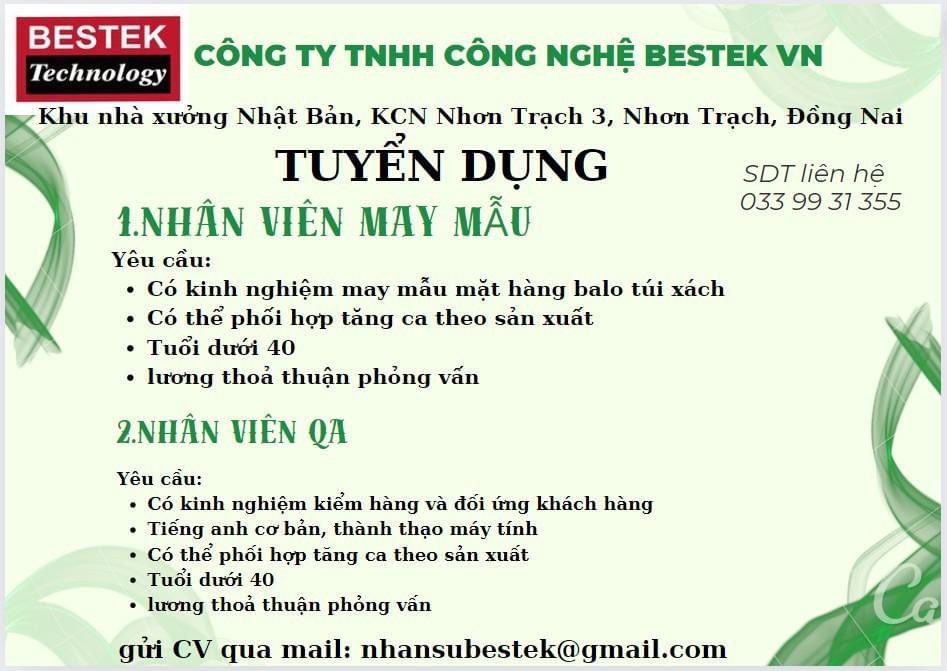 công ty TNHH công nghệ bestek việt nam.
công ty có 100% vốn nước ngoài.
công ty chuyên sản xuất thiết bị chiếu sáng. image