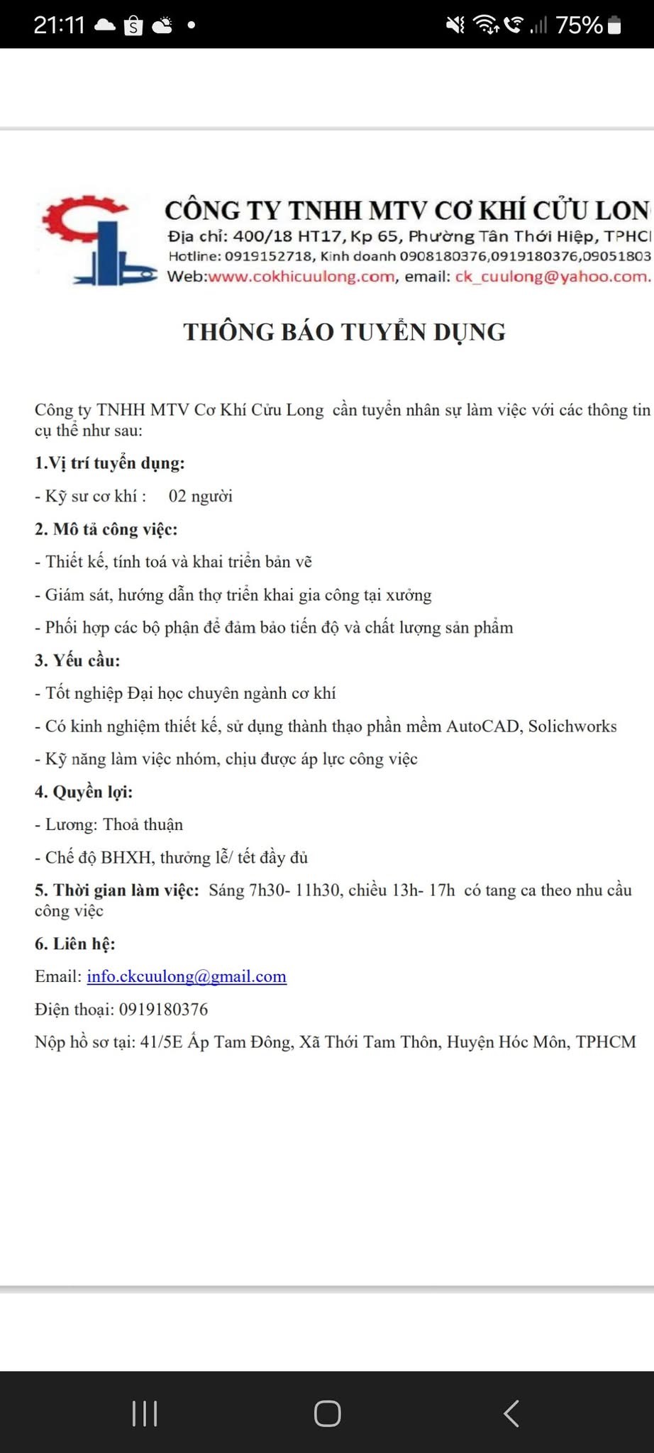 công ty TNHH MTV cơ khí cửu long
công ty chuyên gia công cơ khí chính xác image