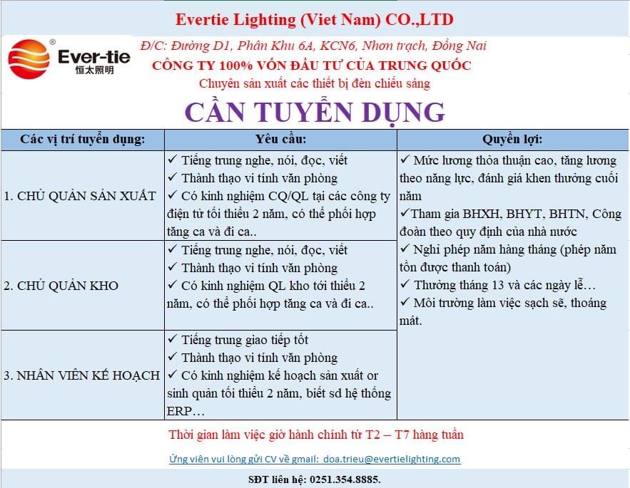 công ty TNHH evertie linhting việt nam hình ảnh tuyển dụng