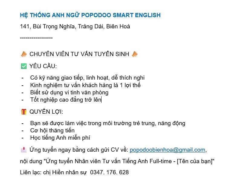 hệ thống anh ngữ popodoo smart english biên hoà
hệ thống chuyên đào tạo tiếng anh cho trẻ em từ 3-18 tuổi. image