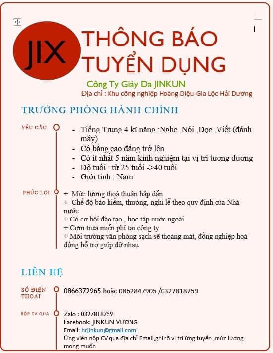 công ty TNHH giày jinkun hình ảnh tuyển dụng