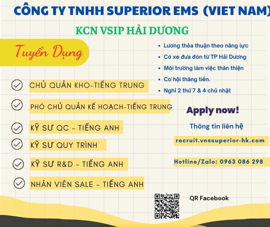 công ty TNHH superior ems việt nam
công ty có 100% vốn nước ngoài
chuyên sản xuất đồ chơi image