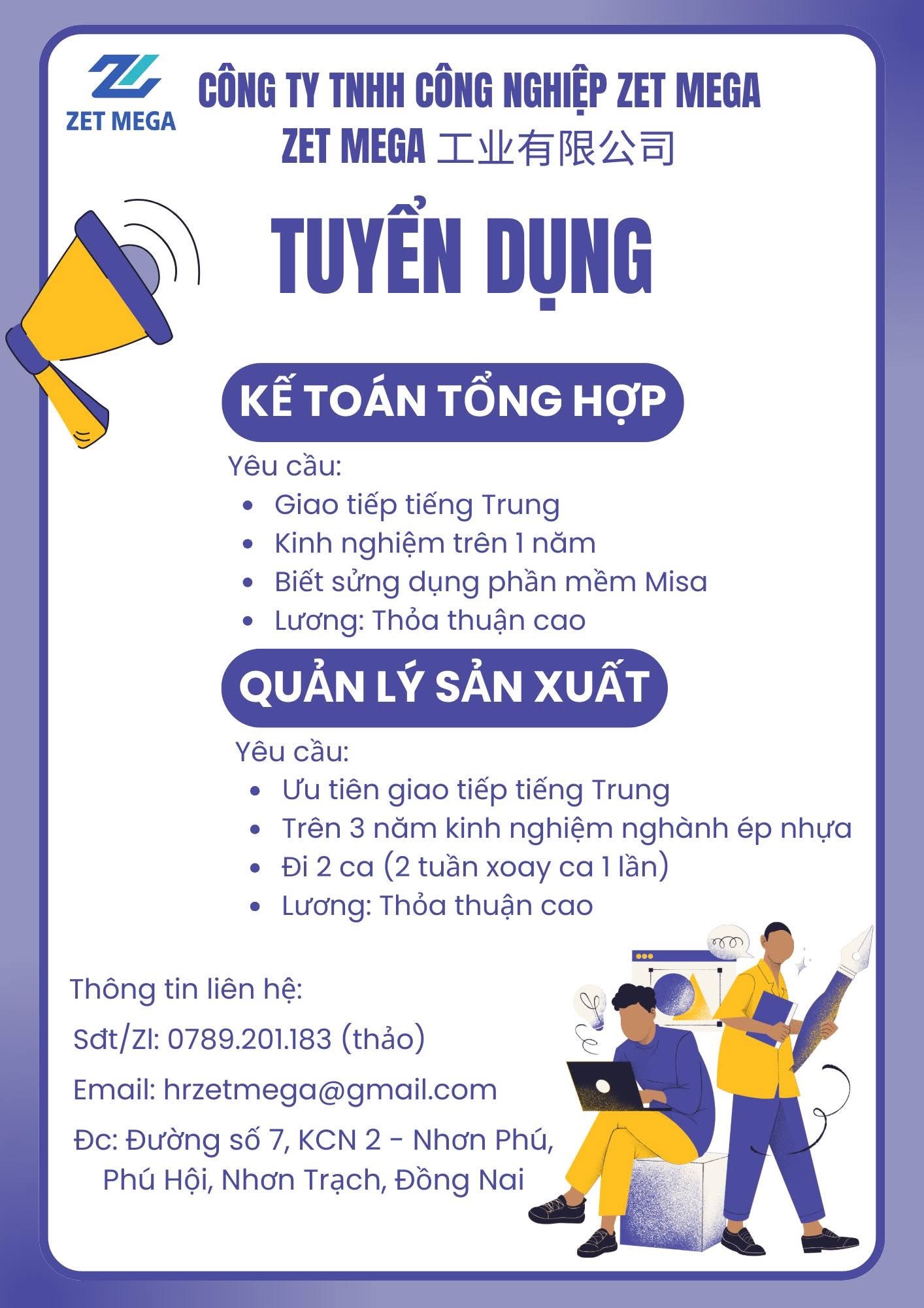 công ty TNHH công nghiệp zet mega 
công ty có 100% vốn nước ngoài
chuyên sản xuất moto điện, các thiết bị điện image