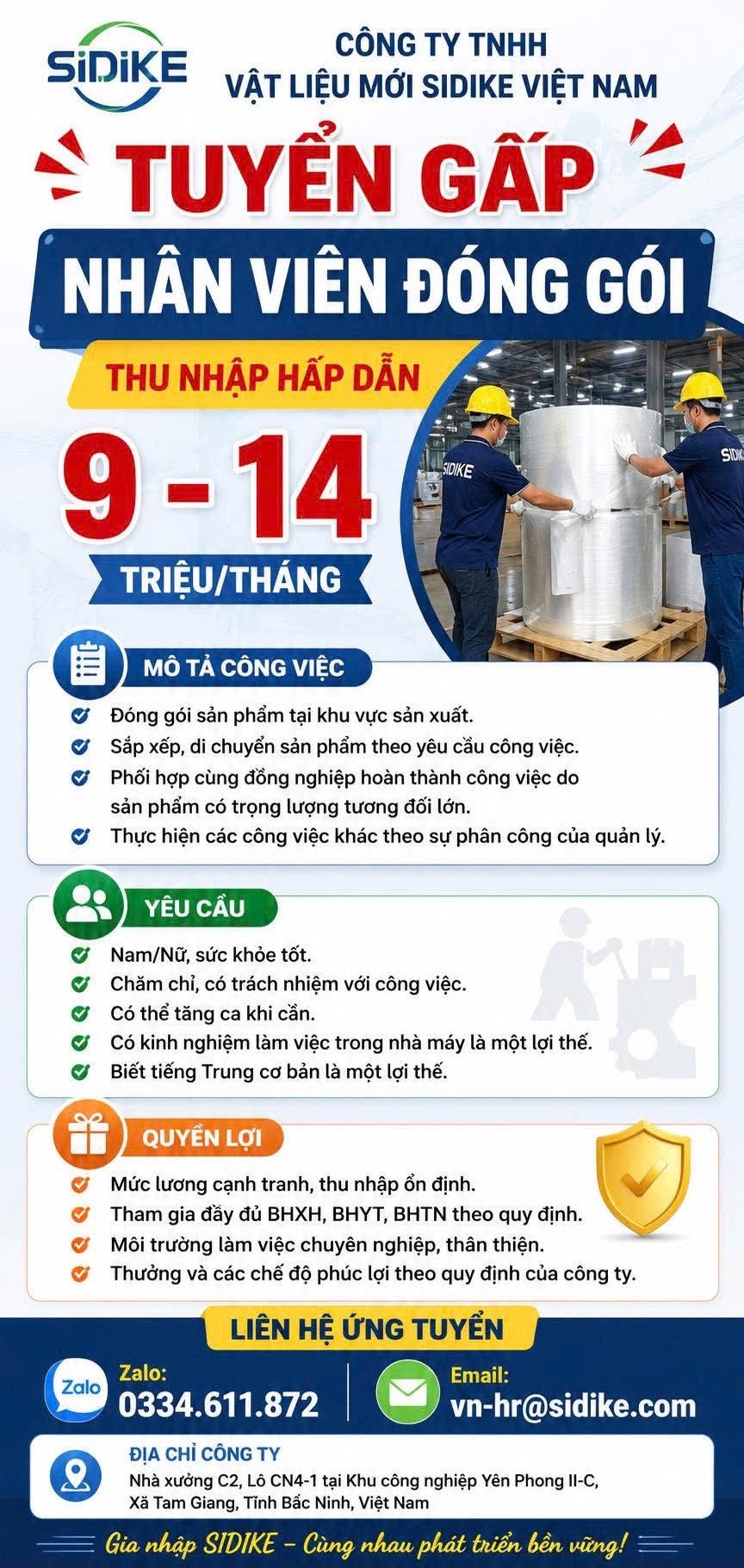 công ty TNHH vật liệu mới sidike việt nam
công ty có 100% vốn trung quốc
chuyên sản xuất các sản phẩm từ plastic image