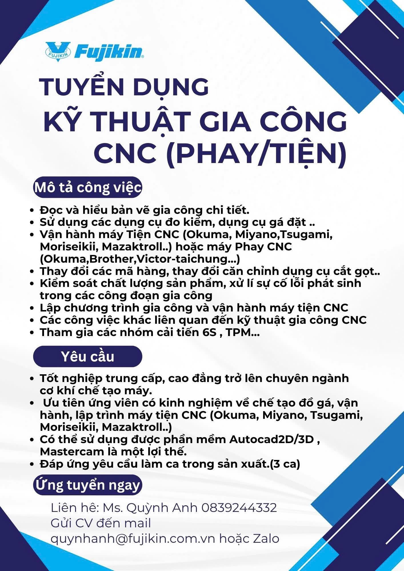 công ty TNHH fujikin việt nam
công ty có 100% vốn nhật bản.
chuyên sản xuất lắp giáp linh kiện van kiểm xoát lưu lượng siêu chính xác image