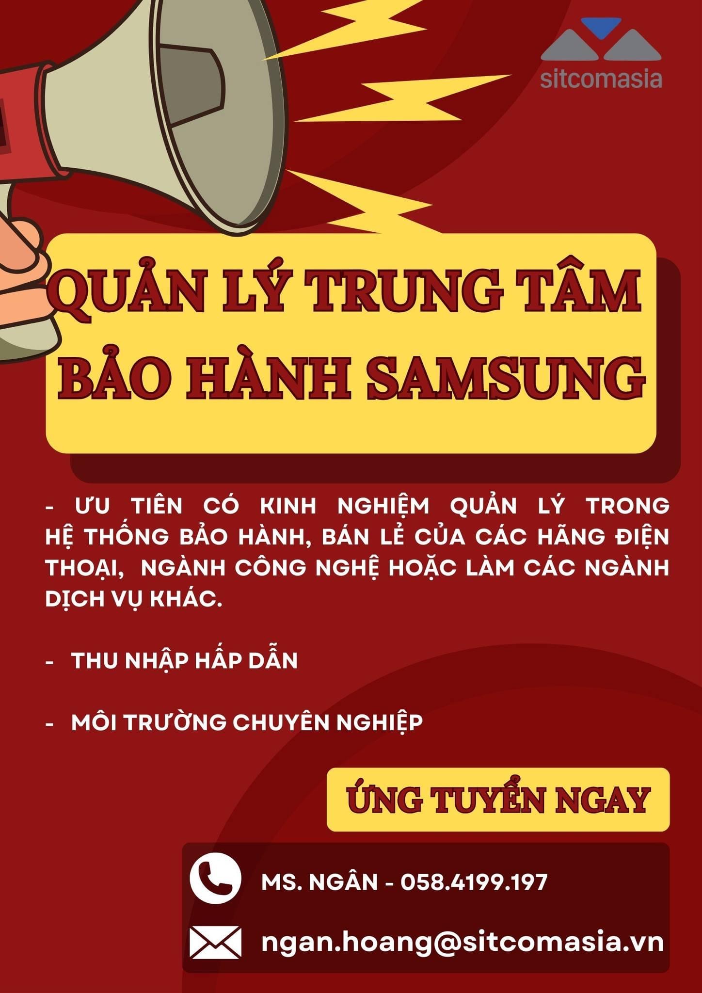 quản lý trung tâm bảo hành samsung  vĩnh phúc hình ảnh tuyển dụng