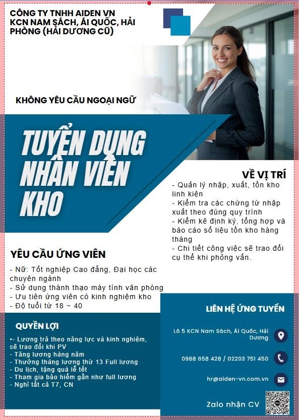 công ty TNHH aiden việt nam hình ảnh tuyển dụng