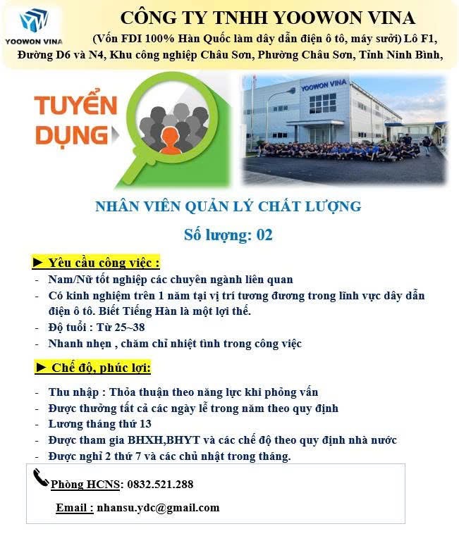 công ty TNHH yoowon vina hình ảnh tuyển dụng