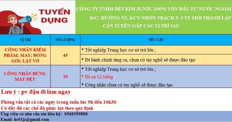 công ty TNHH dệt kim junzu hình ảnh tuyển dụng