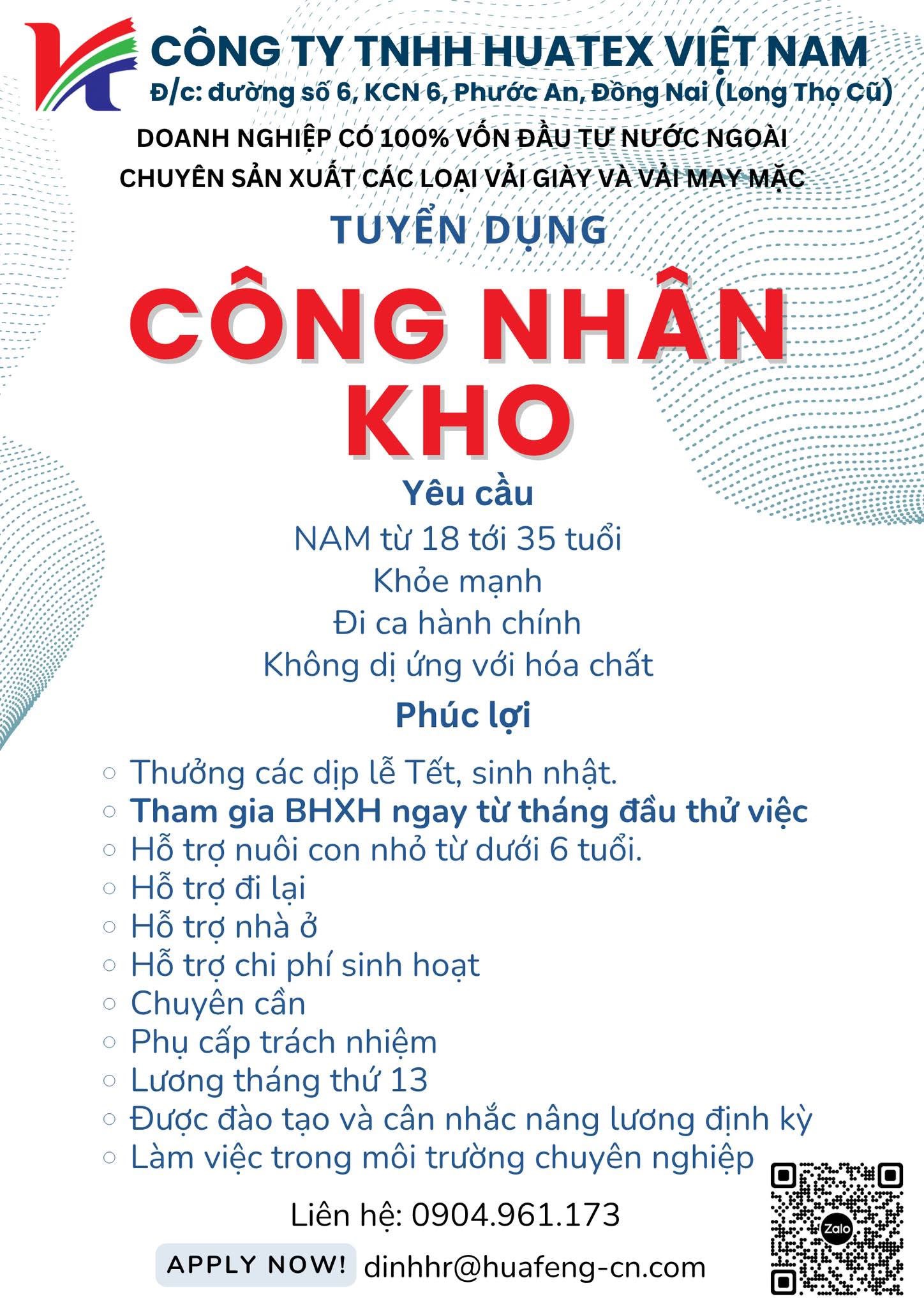 công ty TNHH huatex việt nam hình ảnh tuyển dụng