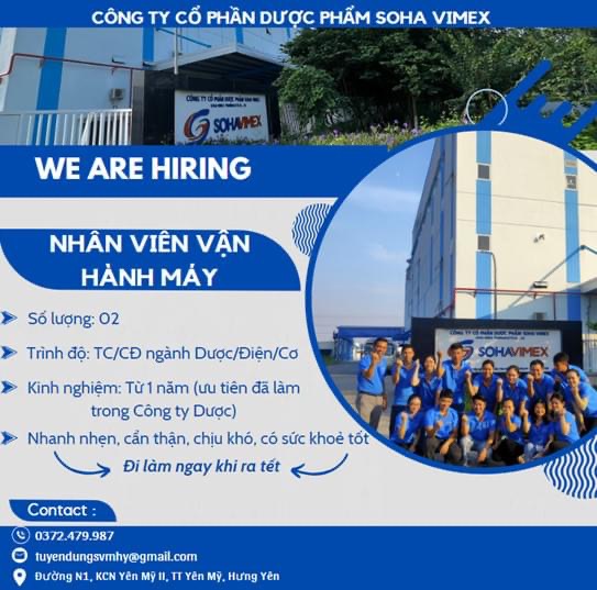 công ty cổ phần dược phẩm soha vimex hình ảnh tuyển dụng