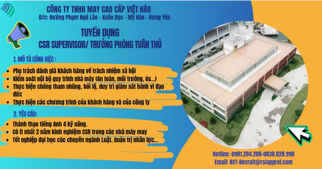 công ty TNHH  may cao cấp việt hào hình ảnh tuyển dụng