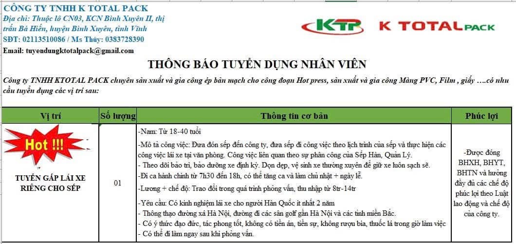 công ty TNHH k total pack
công ty có 100% vốn hàn quốc.
Chuyên sản xuất ép bảng mạch và gia công màng pvc image
