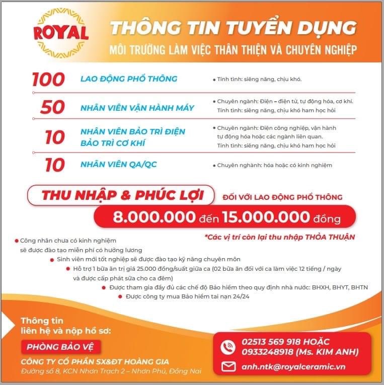 công ty cổ phần sx&đt hoàng gia hình ảnh tuyển dụng