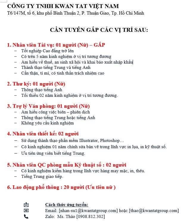 công ty TNHH kwan tat việt nam
công ty có 100% vốn hong kong
chuyên in logo quần áo image