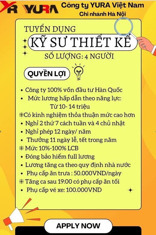 công ty TNHH yura việt nam
công ty có 100% vốn hàn quốc.
công ty chuyên sản xuất dây điện, dây cáp điện, các thiết bị điện image