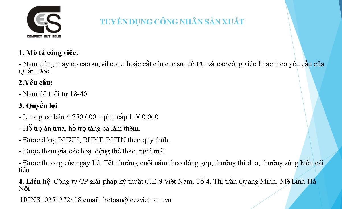 công ty cổ phần giải pháp kỹ thuật c.e.s việt nam
chuyên cung cấp các sản phẩm cao su kỹ thuật. image