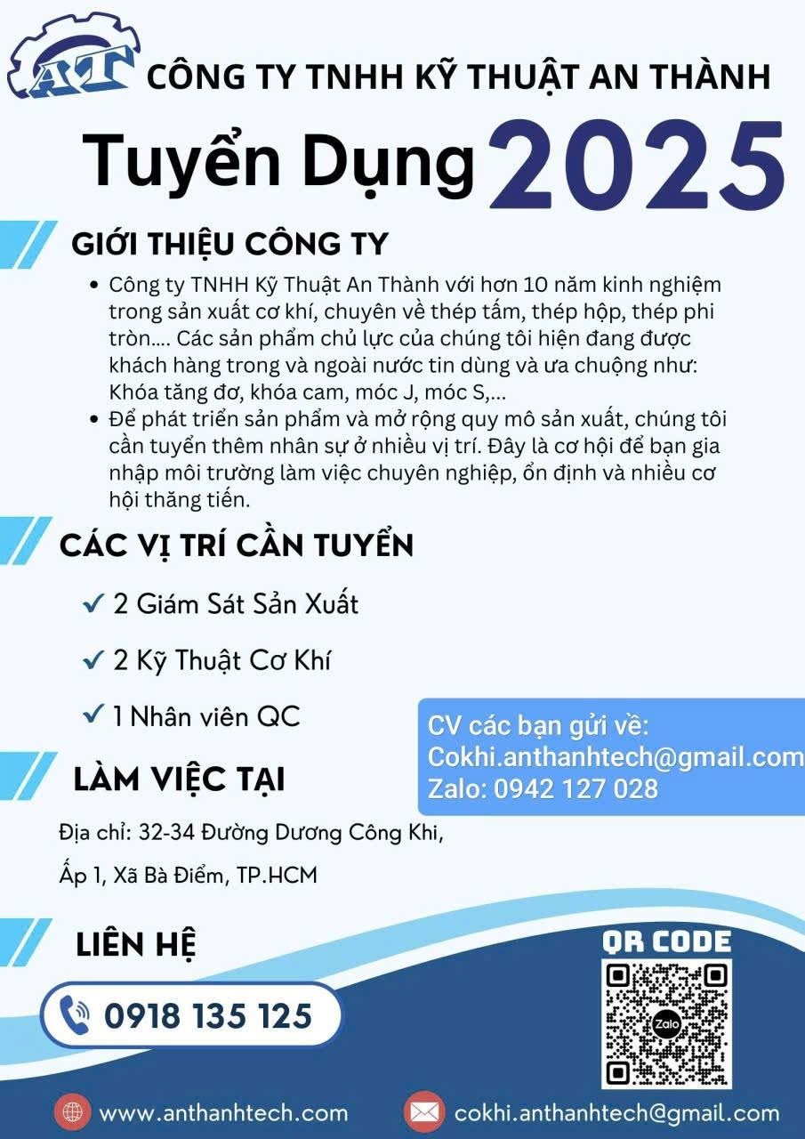 công ty TNHH kỹ thuật an thành
công ty chuyên gia công cơ khí thép tấm, thép hộp
 image