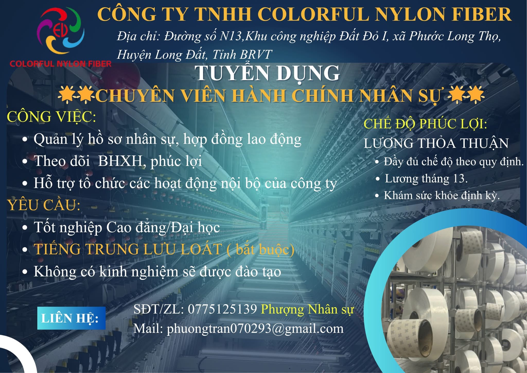 công ty TNHH colorful nylon fiber hình ảnh tuyển dụng