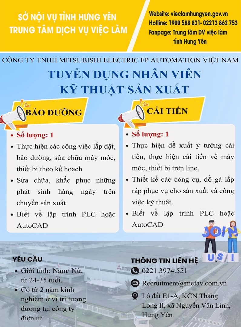 công ty TNHH mishubishi electic fp automation việt nam
công ty có 100% vốn nhật bản
chuyên sản xuất moto, thiết bị điện tử, hệ thống tự động hoá image