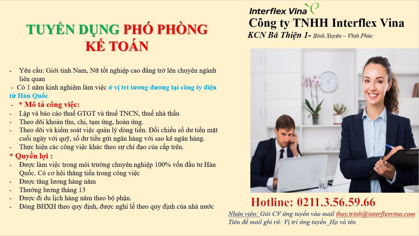 công ty TNHH interfle vina
công ty có 100% vốn hàn quốc.
chuyên sản xuất linh kiện điện tử.
 image