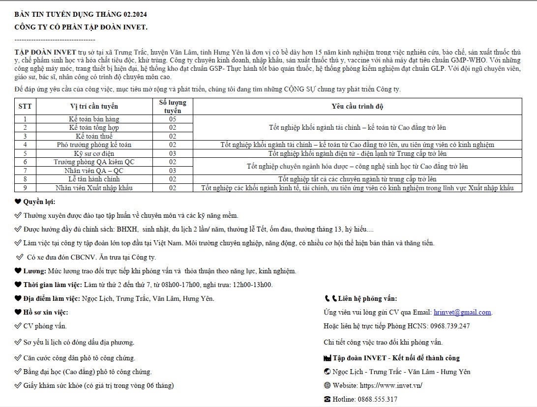 công ty cổ phần tập đoàn invet hình ảnh tuyển dụng