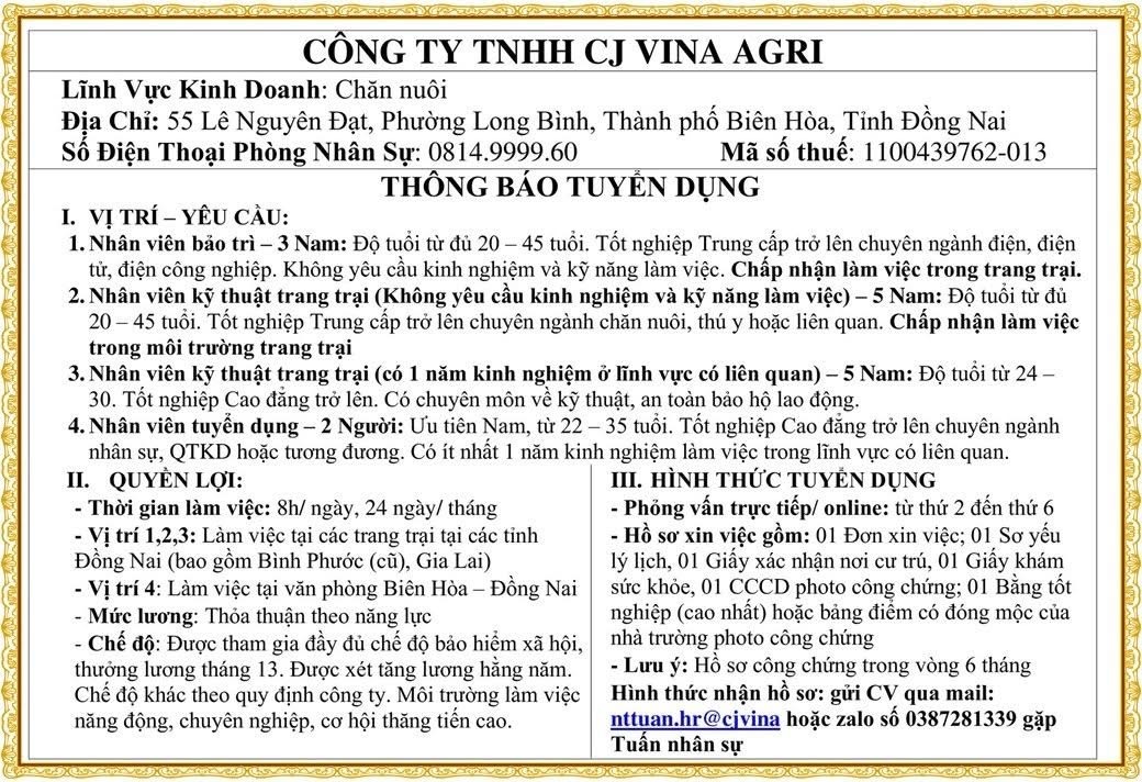 công ty TNHH cj vina agri
công ty có 100% vốn nước ngoài
chuyên sản xuất thức ăn chăn nuôi image