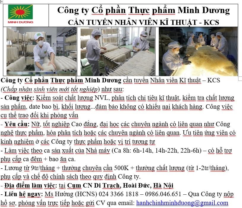 công ty cổ phần thực phẩm minh dương hình ảnh tuyển dụng
