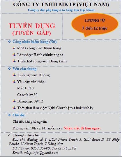 công ty TNHH mktp việt nam hình ảnh tuyển dụng