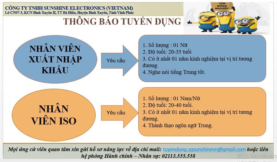 công ty TNHH sunshine electronics việt nam hình ảnh tuyển dụng