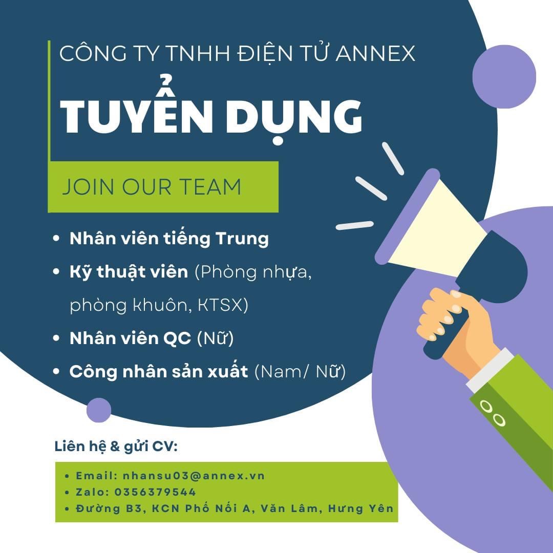 công ty TNHH điện tử annex
cong ty có 100% vốn đài loan.
chuyên sản xuất linh kiện điện tử image