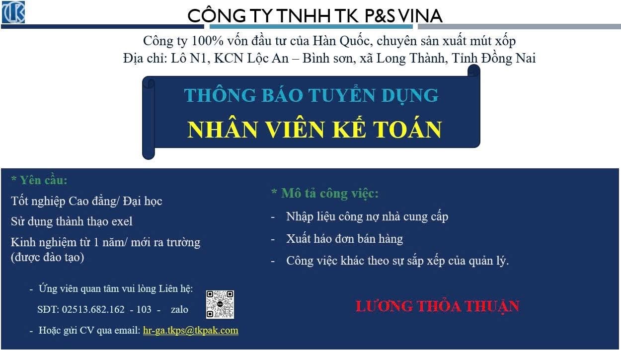 công ty TNHH tkp&s vina hình ảnh tuyển dụng