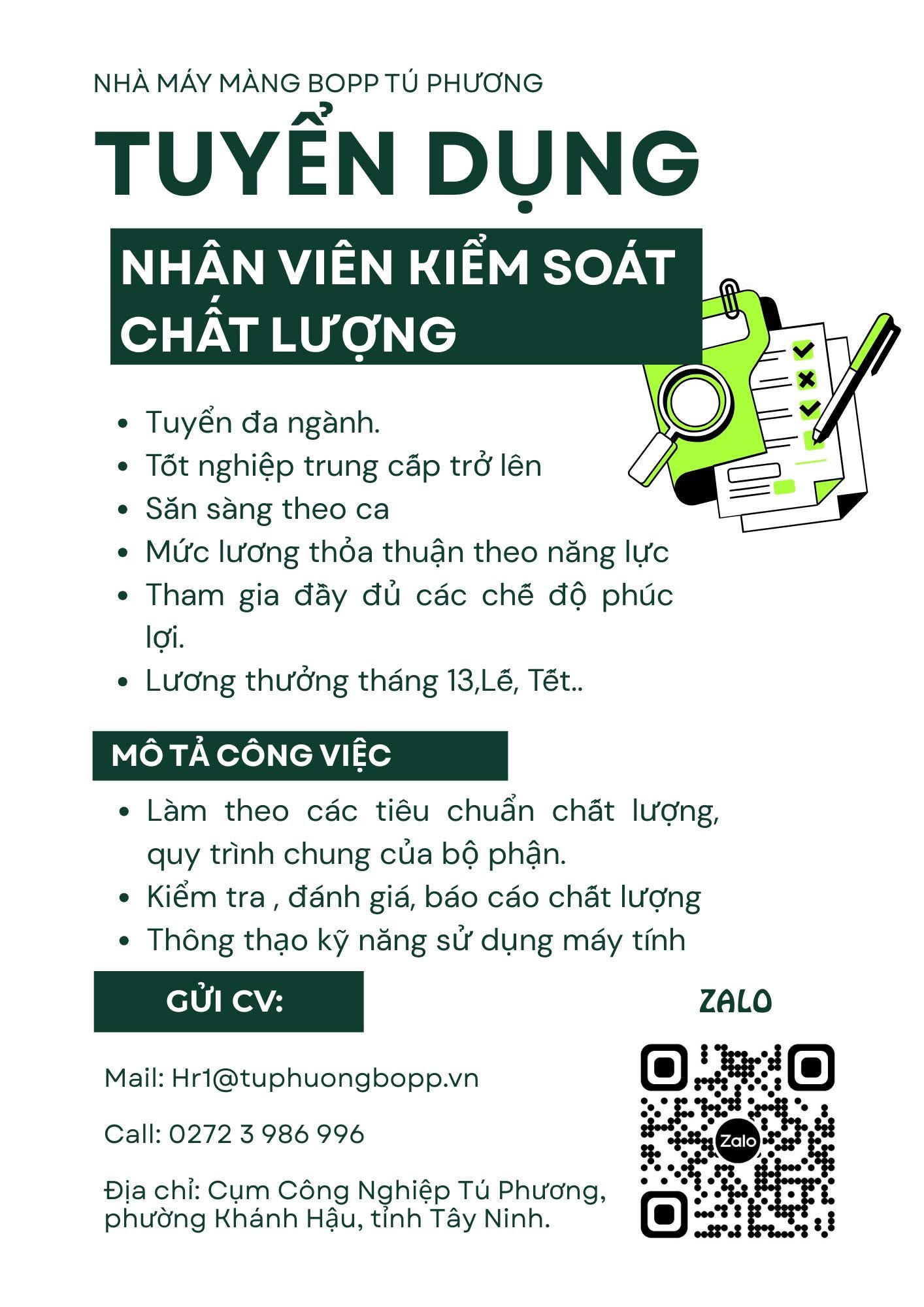 nhà máy màng bopp tú phương hình ảnh tuyển dụng